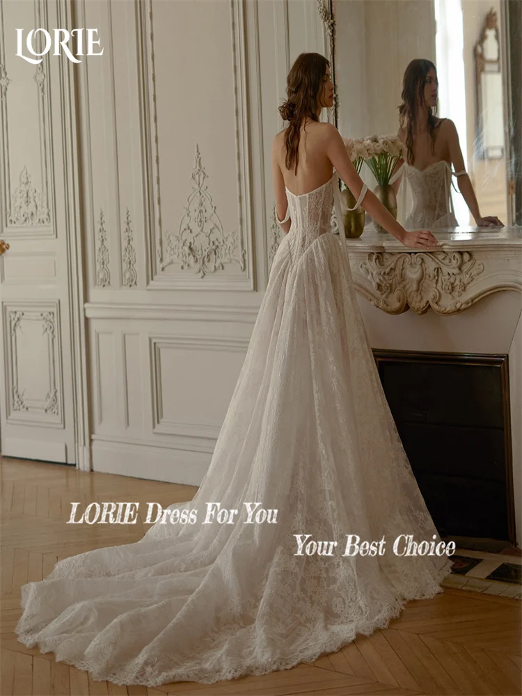 LORIE 보헤미아 웨딩 드레스 레이스 스윗하트 플라워 아플리케 레이스 신부 가운 A라인 비치 보헤미안 웨딩 파티 드레스 맞춤 제작