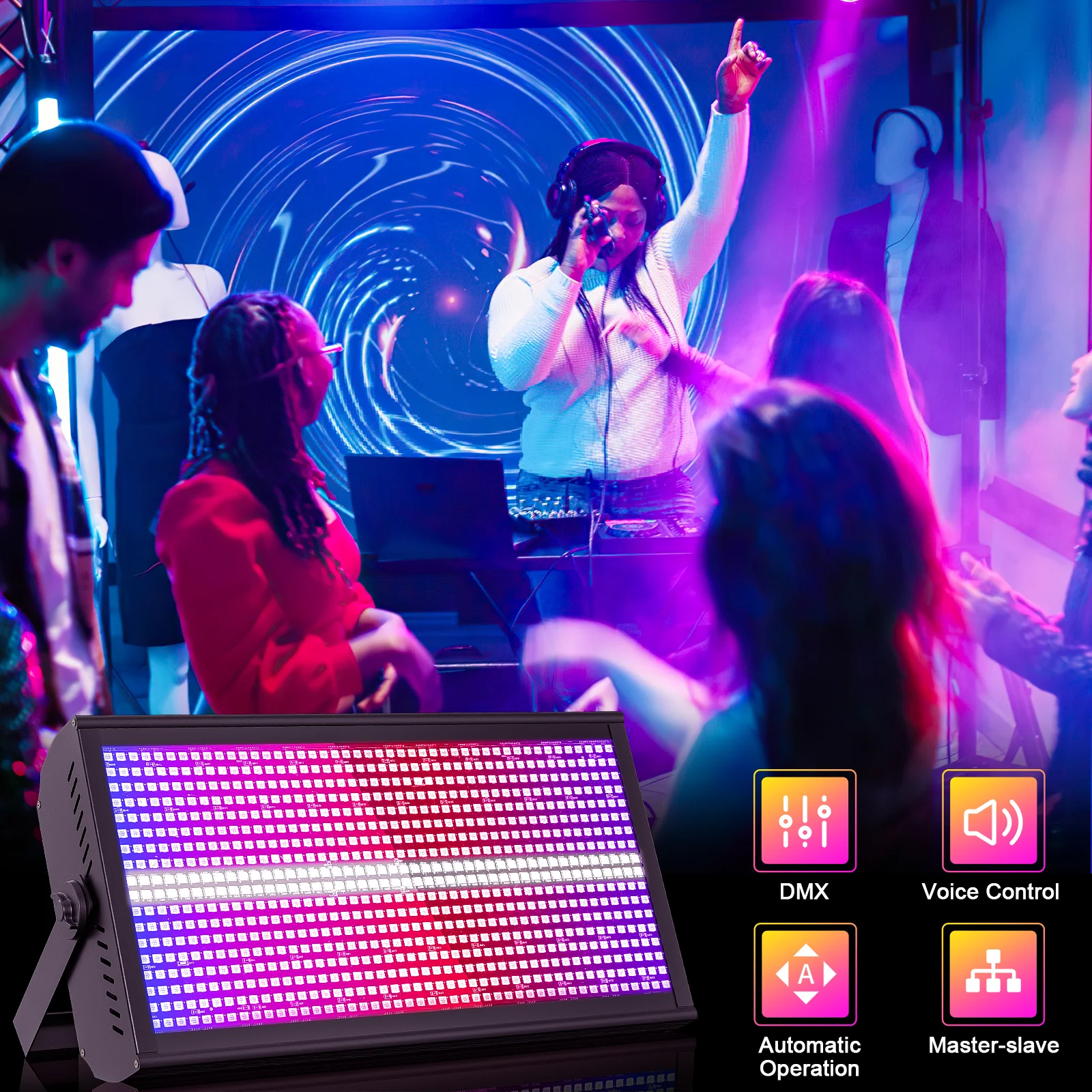 U'King 4Pcs 200W LED RGBW 48+8-Segment Strobe Lights DMX512 Wash Stage Light Uplight DJ Lights For Party Disco Wedding Bar KTV