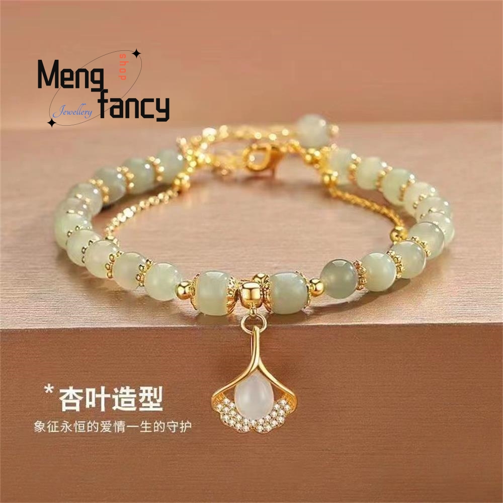 Natural hetian jasper três vitalícios tem damascos conhece você dupla folha de damasco pulseira requintado charme luxo moda jóias