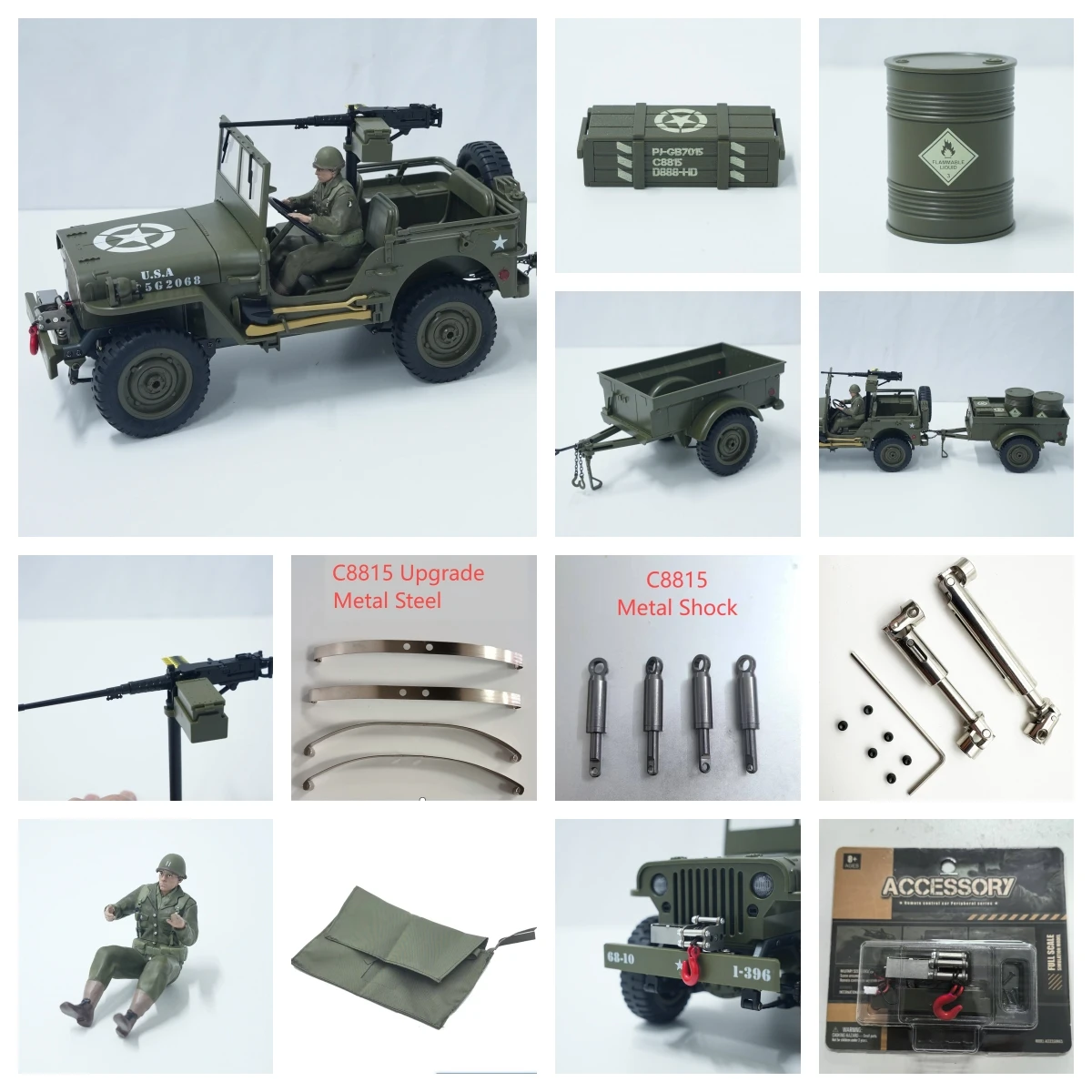 Jjrc c8815 peças de atualização reboque soldado guincho dossel metal cvd acessórios originais para c8815 rc carro atualização acessórios