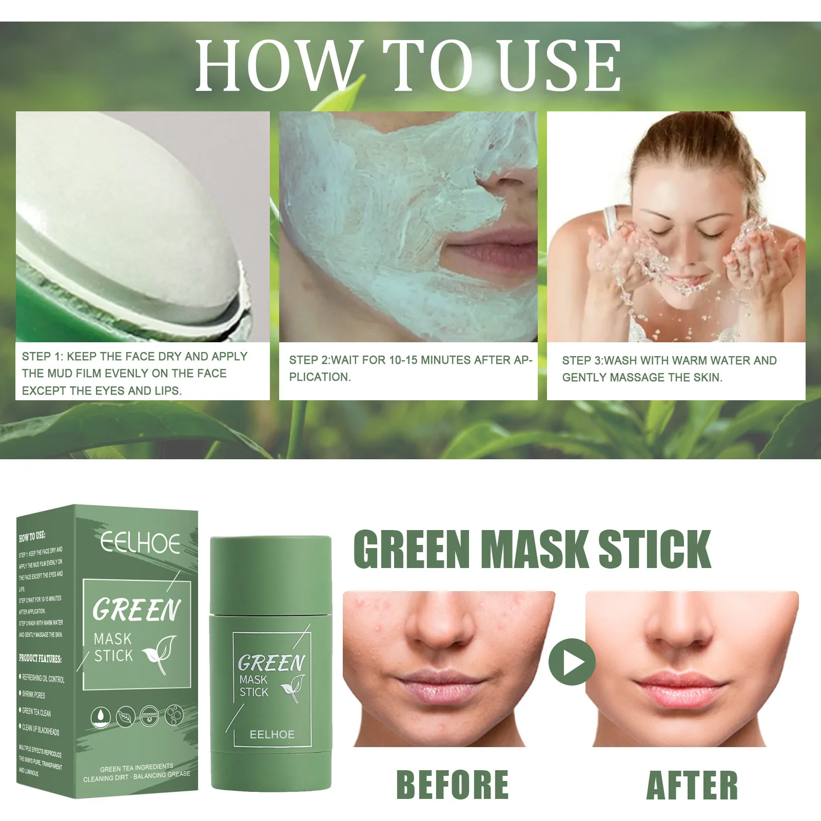 ชาเขียวมะเขือยาว Solid Mask Deep Cleanser Oil Control BALANCE Antioxidan รูขุมขนหดตัวลบสิวหัวดํา Refreshing Mud Mask