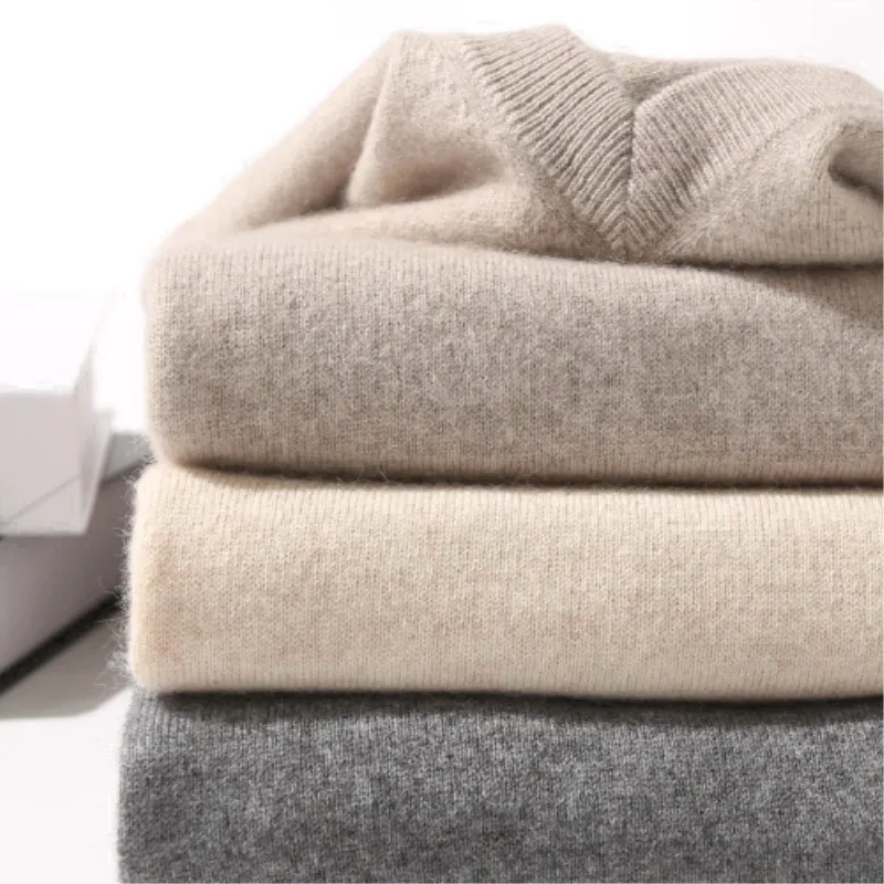 Plus ขนาด 5XL ผู้ชาย 60 Mink Cashmere เสื้อกันหนาว V คอ Pullovers ถักฤดูหนาวแขนยาว High-End จัมเปอร์ขนสัตว์ Bottoming เสื้อ