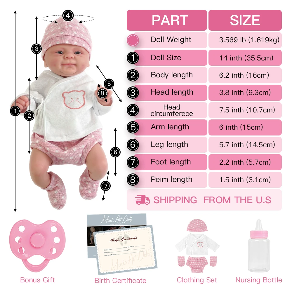 14Inch Full Cơ Thể Dẻo Silicone Bebe Tái Sinh Bé Trai “Isaac” Búp Bê Gái "Coco" Mềm Mại Búp Bê Sống Động Như Thật Cho Bé tự Làm Trống Đồ Chơi