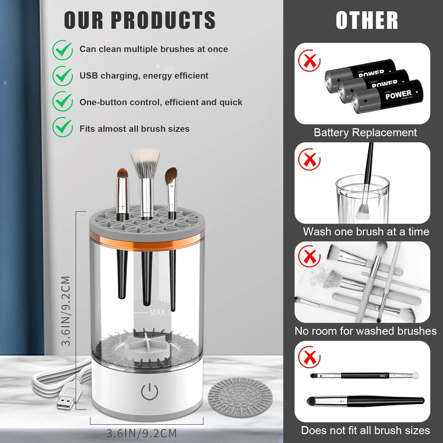 Pulitore per pennelli per trucco elettrico portatile con presa USB con macchina per trucco in gomma Pulitore rapido USB elettrico per collare spazzola per pulizia Brus