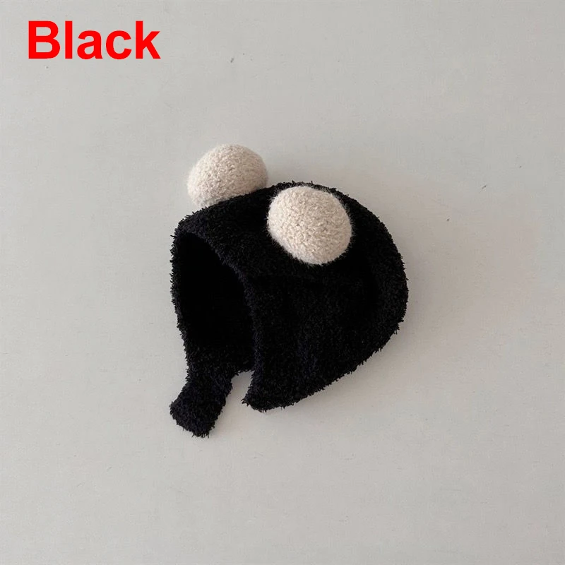 Bonito inverno quente crianças menina meninos chapéus do bebê lã bainha bonés com bola de lã sólida proteção de orelha chapéus macio recém-nascido bonnet