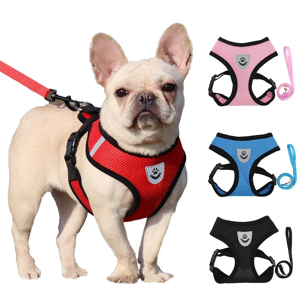 Arnés de verano para perros y gatos, correa de plomo, chaleco ajustable, malla de poliéster, arneses transpirables reflectantes para perros pequeños y gatos Lesah