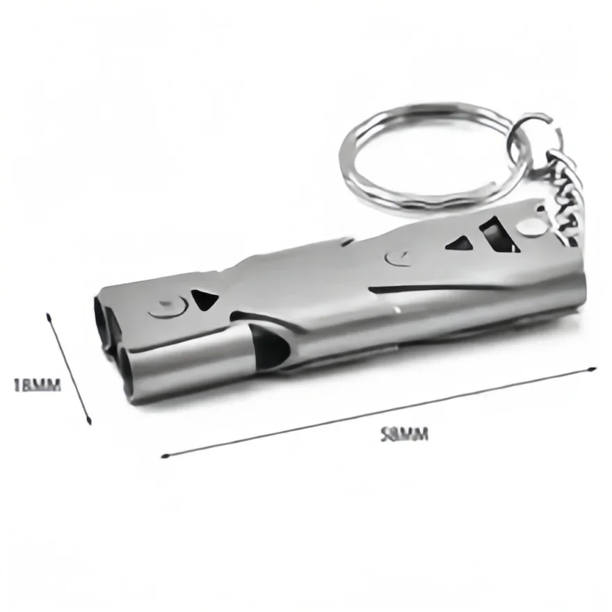 Porte-clés sifflet de survie – Décibel élevé, sifflet d'urgence pour l'extérieur, le camping et la randonnée – Conception à double tube, alarme de sécurité forte portable