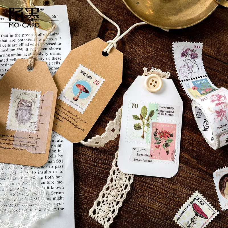 빈티지 우체국 시리즈 Washi 테이프 레트로 우표 커피 장식 접착 테이프 DIY Scrapbooking 스티커 라벨