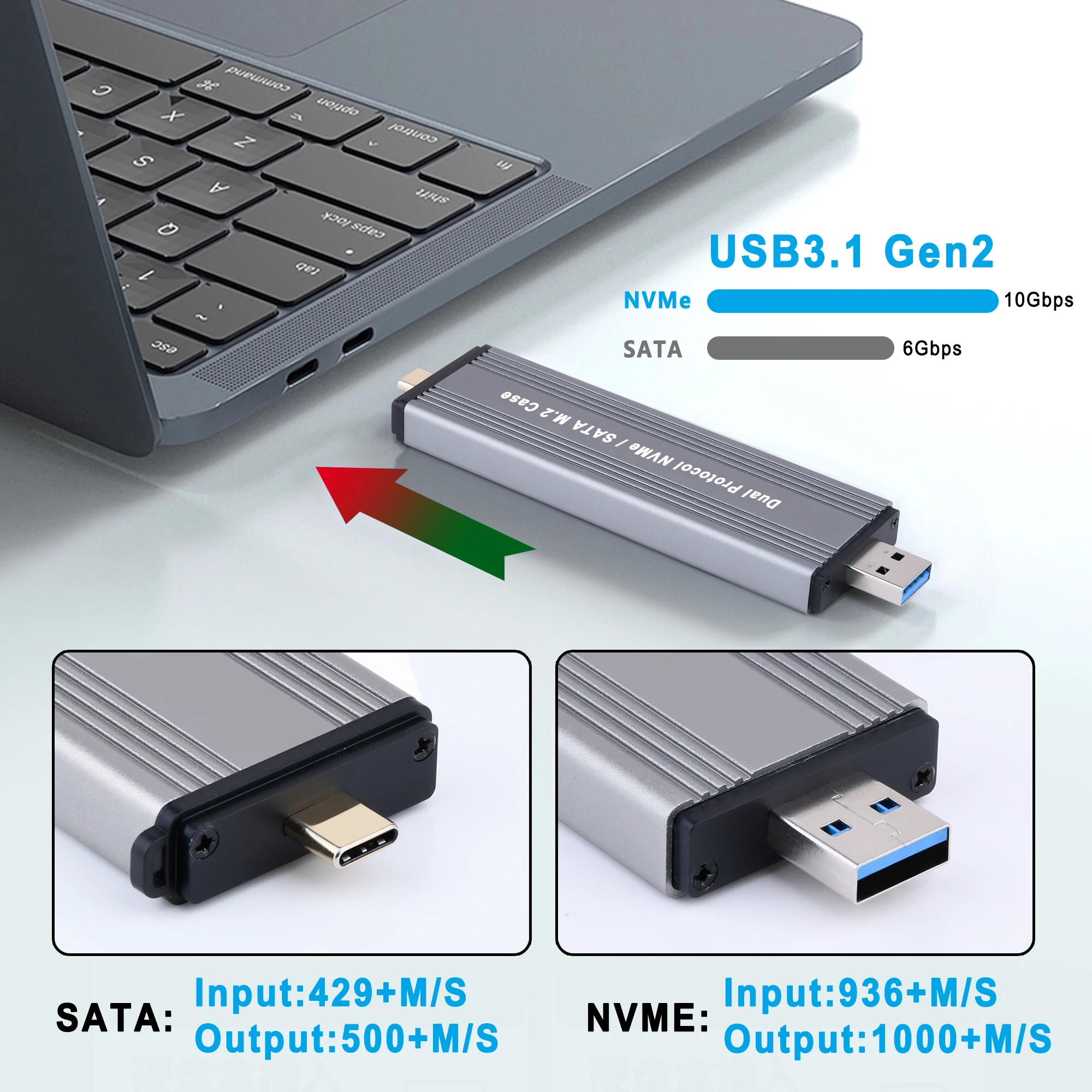 Корпус M.2 NVMe SATA SSD с двумя протоколами NVMe SATA к USB 3.1 Gen2 10 Гбит/с NVMe PCI-E M.2 SSD Корпус с поддержкой UASP для жесткого диска