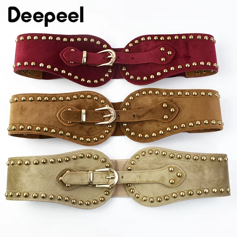 1Pc Deepeel 60-80cm Elastic Cummerbunds Suede Rivet Wide Belt Female Waist Corset Fashion Decorative Luxury Woman Belts Accessor