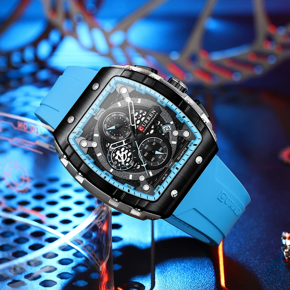 Relojes CURREN de la mejor marca para hombre, reloj de pulsera de cuarzo cuadrado de lujo, reloj cronógrafo luminoso resistente al agua para hombre, reloj con fecha