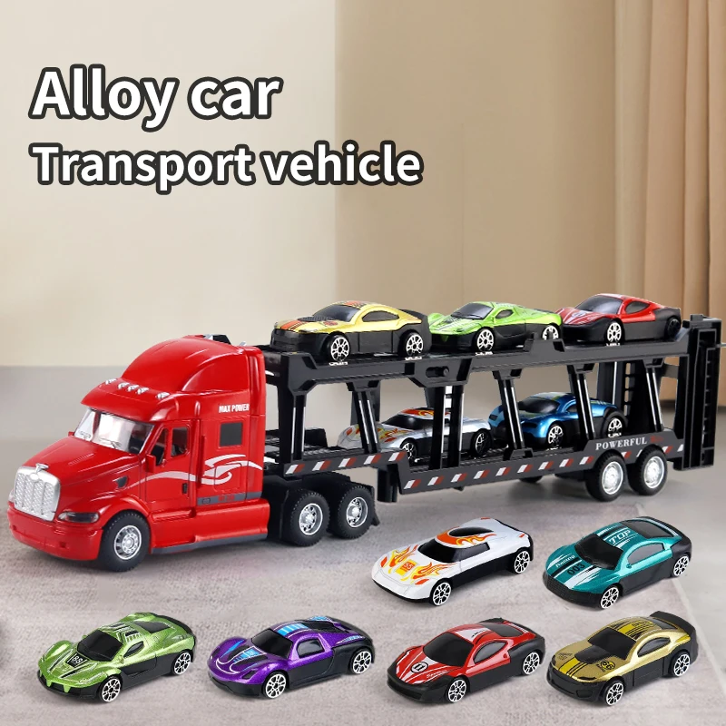 合金おもちゃの車ビッグトラックコンテナトラックトランスポーター少年モデルセットクリスマスハロウィンギフト