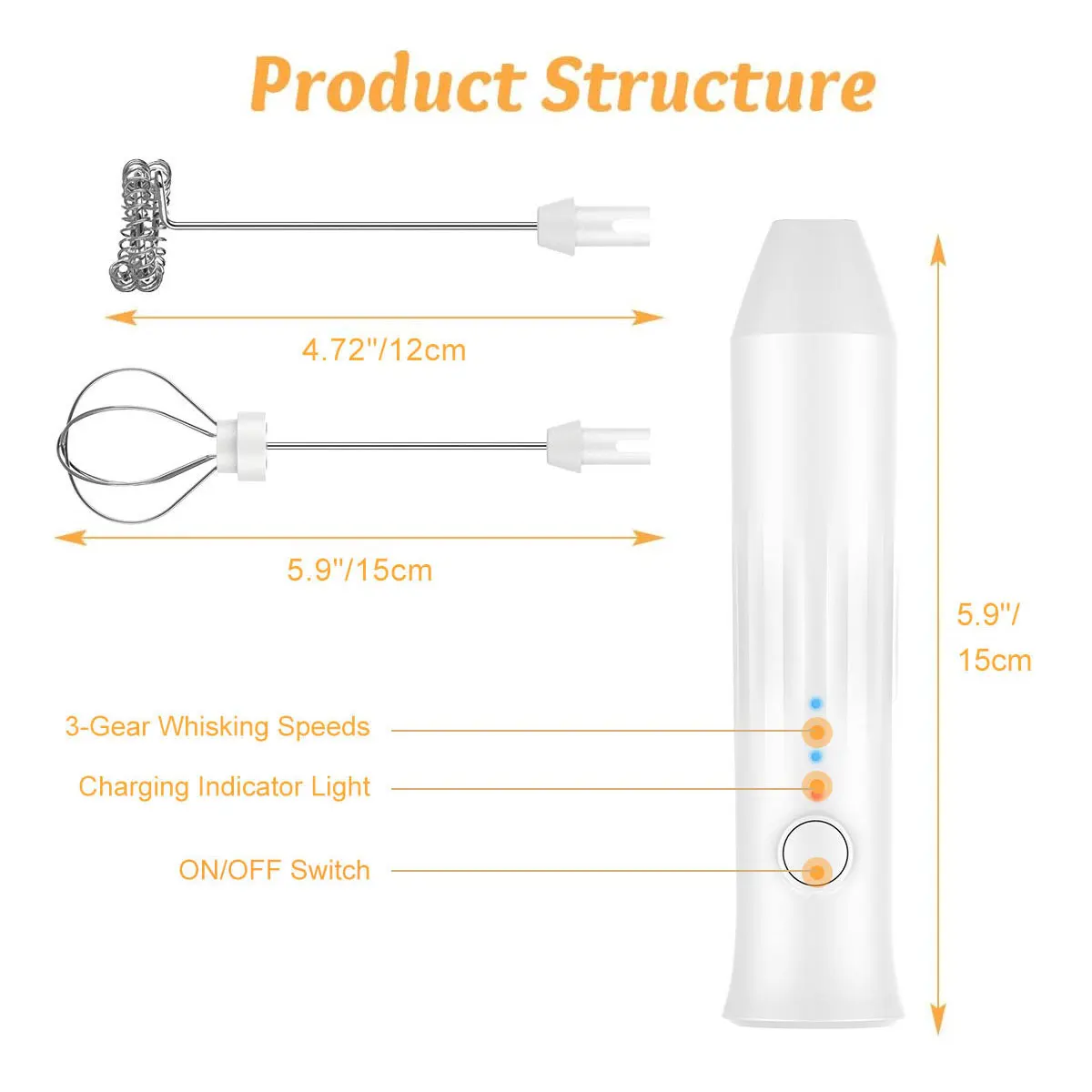 MINI Frother นม USB ชาร์จ 3 ความเร็วโฟม Maker Coffee Whisk Mixer ไฟฟ้า Handle Blender Egg Beater