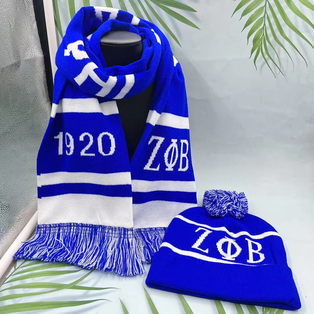 Zeta Phi Beta 1920 ตัวอักษรกรีก Sorority Party น้องสาวของขวัญสีฟ้าสีขาวผ้าพันคอหมวกชุด