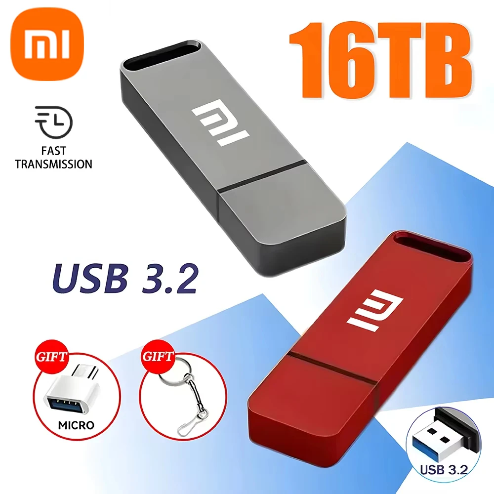Xiaomi Original 16TB Pen Drive USB 3.2 Flash Drive High-Speed Pen Drive Type-C Metal USB Memory For Computer Storage Devices