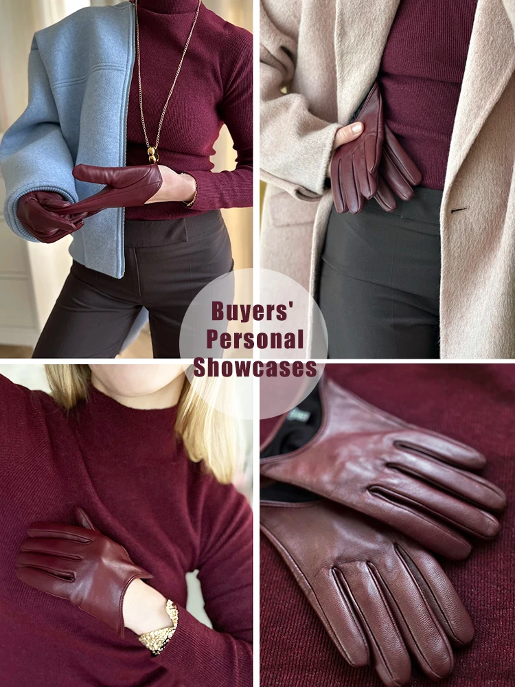 Moda cor acessórios de vestuário luvas de couro feminino, luva curta confortável feminino, luvas de inverno quentes-2001