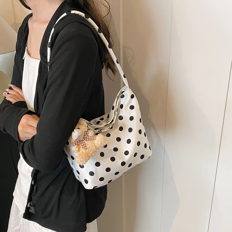 Bolso de hombro de lunares de color puro para axila, bolsa de cubo con colgante, 1 piezas