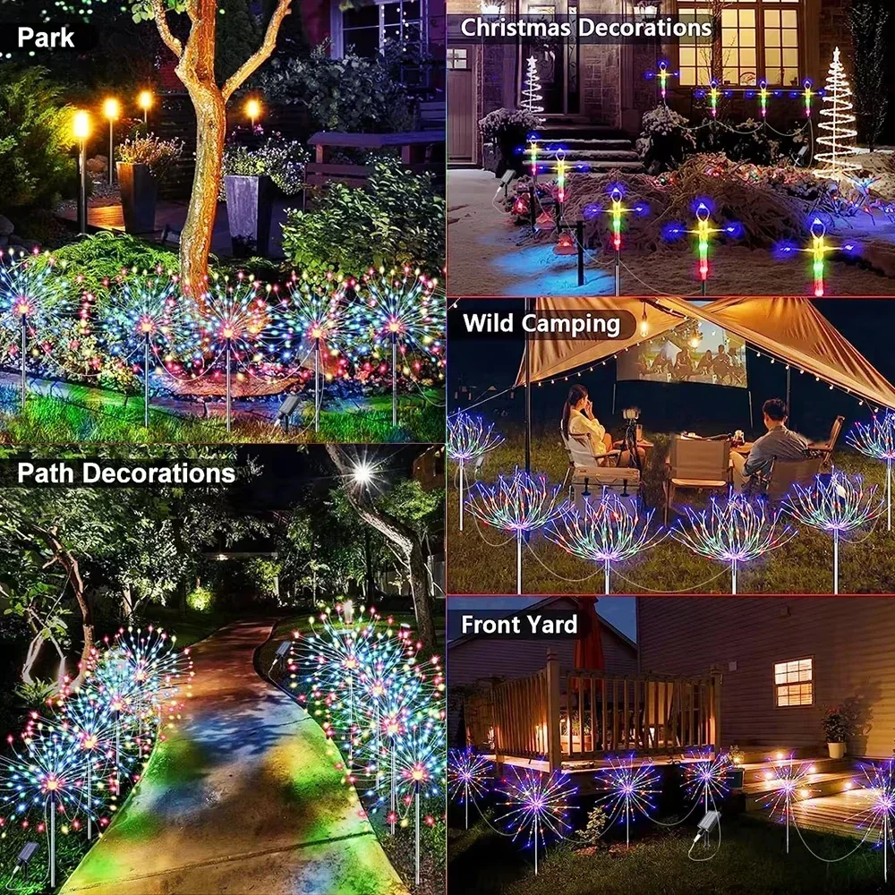 1PC Solar LED Vuurwerk Lantaarn Buitenterras Tuin Bruiloft Decoratieve Verlichting Decoratieve Lantaarns Landschap Gazon Festival Lamp