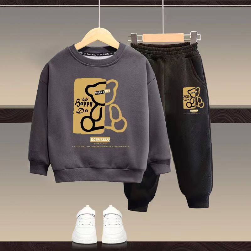 Outono bebê meninas roupas conjunto criança menino dos desenhos animados urso impresso moletom pulôver e calças 2 pçs terno crianças superior inferior agasalho