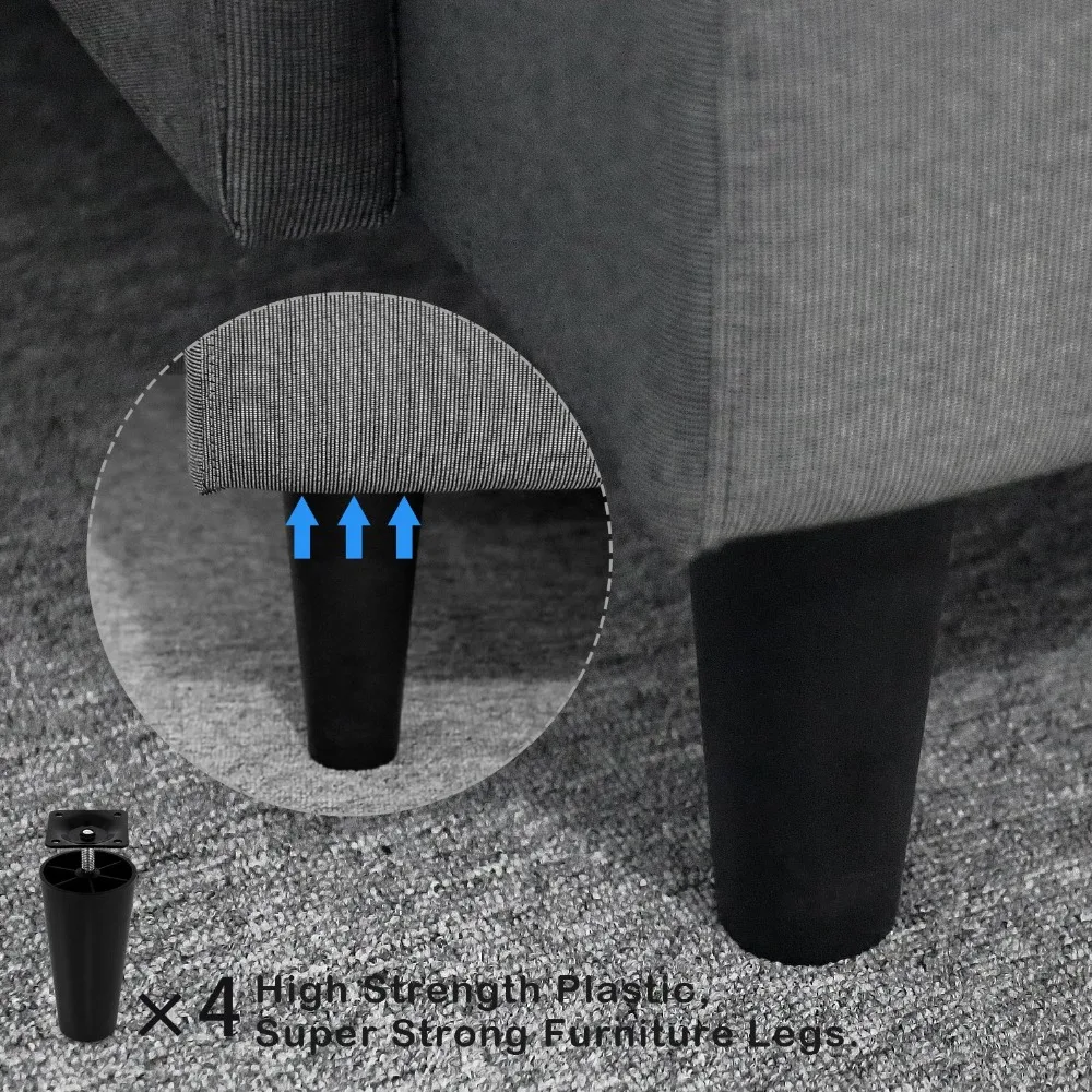 4Pcs Round Tapered Black Plastic Furniture Legs Feet with Mounting Plates M8*25 Thread Shank for Sofa and Chair  4 to12cm height