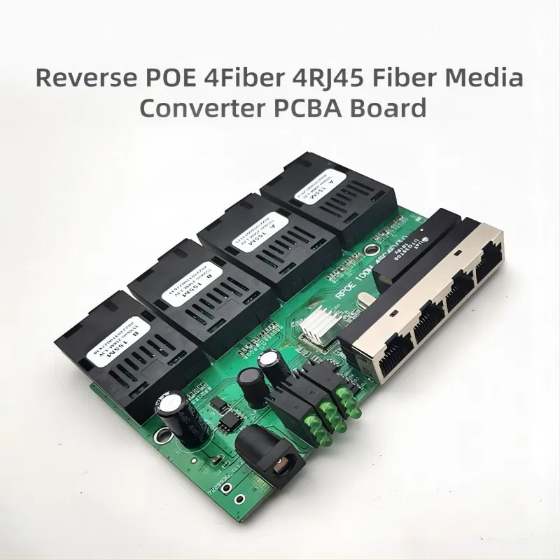 Conmutador de fibra Ethernet rápido POE inverso, salida 4F2E/4F4E, convertidor de medios ópticos de 12V, placa metro Ethernet SC PCBA, 10/100M