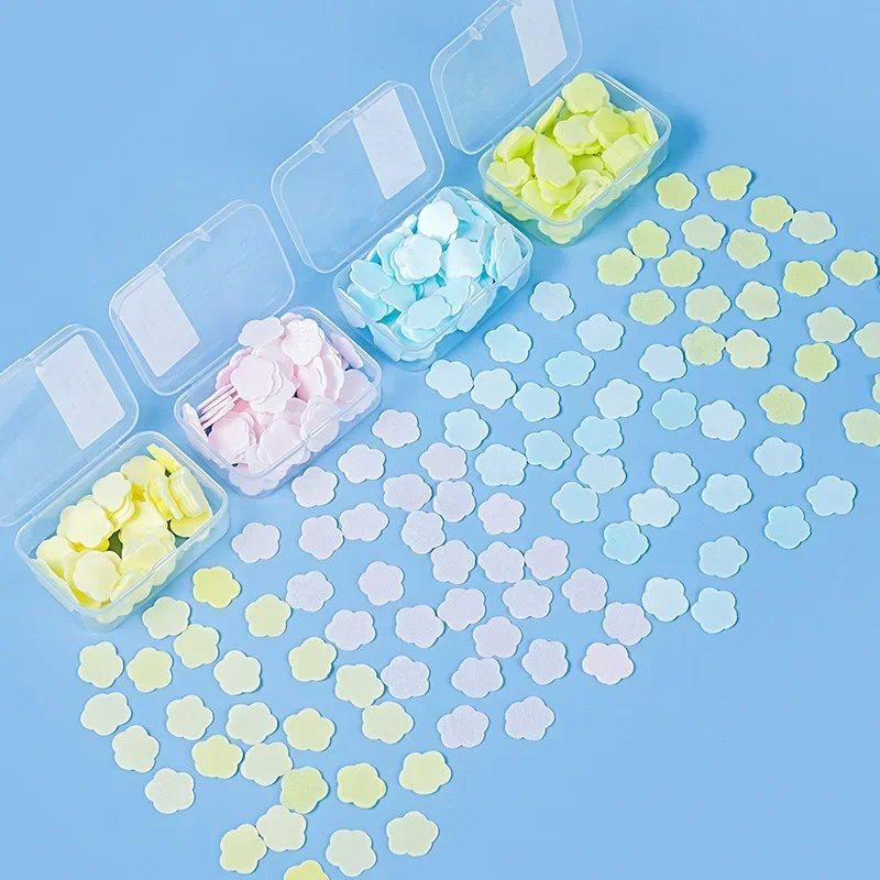 100pcs ดอกไม้รูปร่างกระดาษสบู่สําหรับสบู่ซักผ้าทําความสะอาด Scented Slice แผ่น Foaming กระดาษจานสบู่ 5 สี