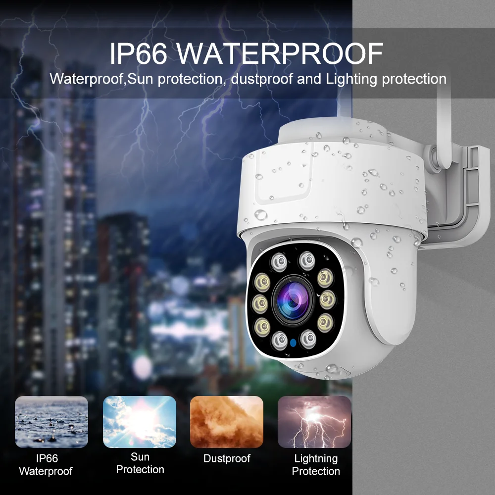 Tuya-cámara PTZ con Wifi para exteriores, cámara IP de seguridad con Zoom 10X, 5MP, visión nocturna a todo Color, Audio, vigilancia, detección de movimiento humano