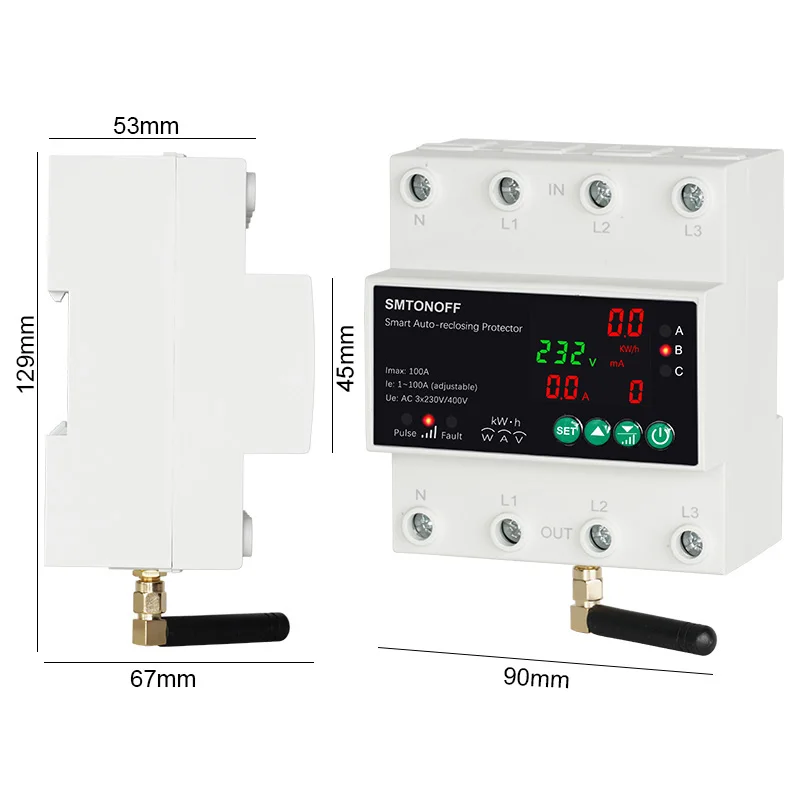 Tuya WiFi สามเฟส 4P 100A Auto-Reclosing Over ภายใต้แรงดันไฟฟ้า Protector เติมเงิน Meter Timer Switch เสียงรีโมทคอนโทรล