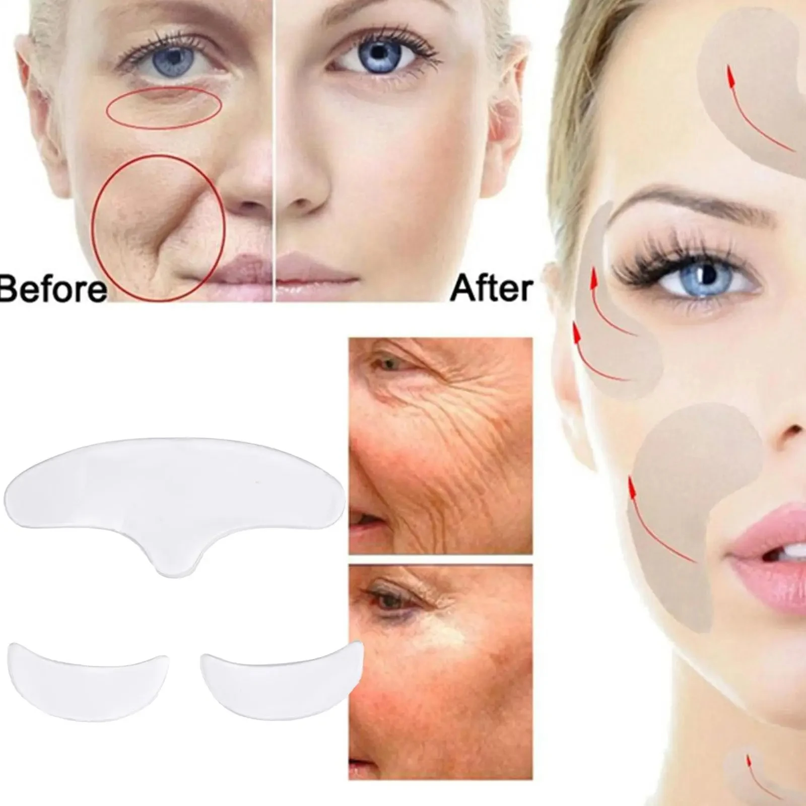 Kit antienvejecimiento para el cuidado de la frente y los ojos: parches de gel reductores de arrugas, eliminador de líneas de la frente y máscaras reafirmantes para levantar