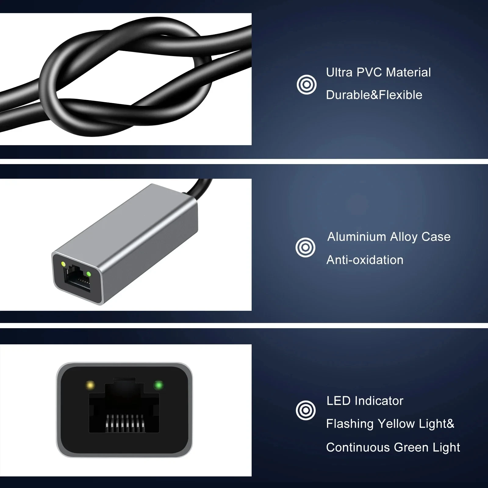 Tarjeta de red USB 3,0 a Ethernet, adaptador Gigabit tipo C de aluminio para ordenador portátil MacBook Pro, adaptador USB C Lan RJ45 de 1000/100Mbps