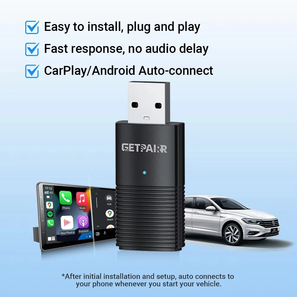 GetPairr Беспроводной CarPlay Dongle Android Auto Мини-адаптер Plug and Play WiFi Быстрое подключение Универсальный для автомобилей с проводным Carplay