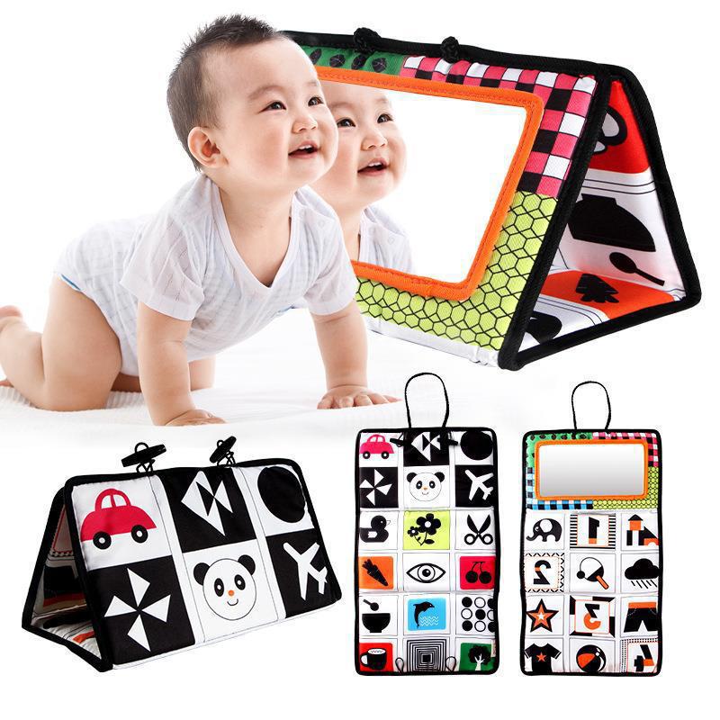 Foldable Crib Toy Activity Soft Book For Toddlers Tummy Time Baby Mirror Infant Toys First Gifts Visual Development Newborn Toys