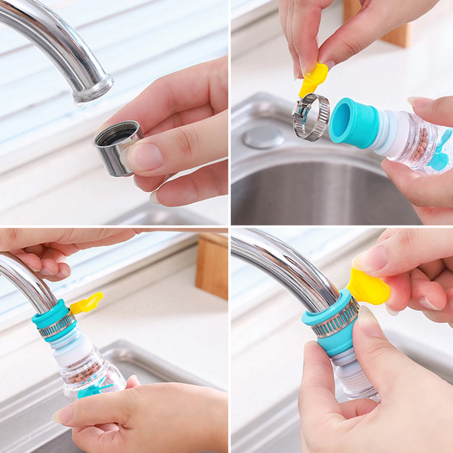 Filtro Extensor de grifo a prueba de salpicaduras Universal 360 °   Grifo de cocina retráctil giratorio, grifo de ducha con burbujeador, accesorio de plomería