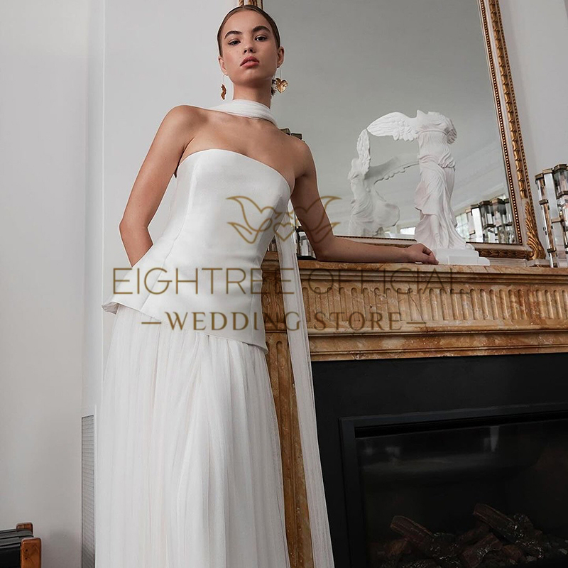 Eightree 2025 Elegant A-Line Wedding Dresses White Strapless Princess Bridal Dress Boho Beach Wedding Prom Ball Gowns Customized
