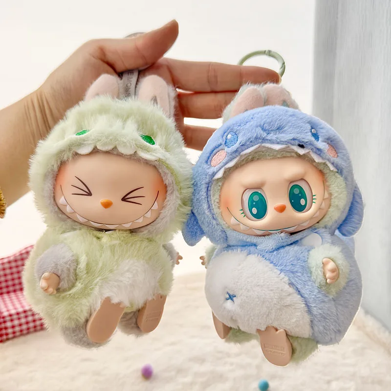 Lindo traje de dinosaurio verde de dibujos animados para ropa de felpa Labubu moda tiburón macarrón ropa de estilo coreano para accesorios Labbubu