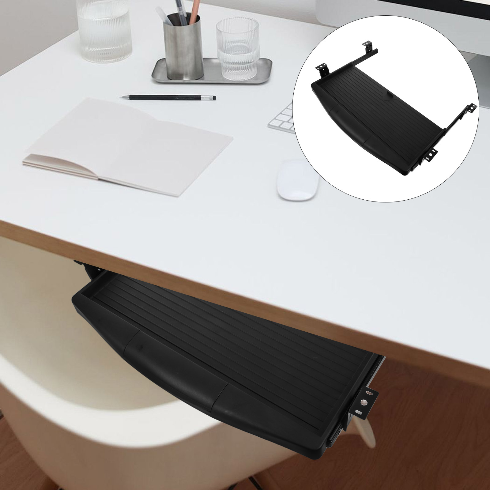 Slide Computer-Tastatur, verstellbarer Ständer, Büro-Maus, Plattform-Tablett, Schublade mit Stiftbox, drehbare Position unter dem Schreibtisch, herausziehbar