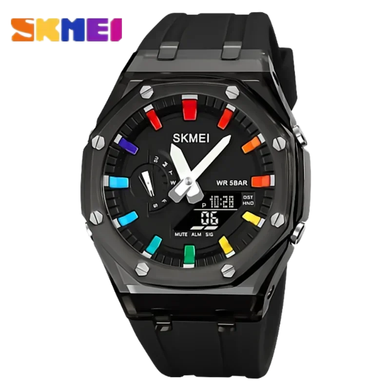 Reloj SKMEI resistente al agua para hombre, cronómetro de cuenta atrás, luz Led, reloj de pulsera con movimiento electrónico, reloj despertador de 5 horas, relojes digitales 2100