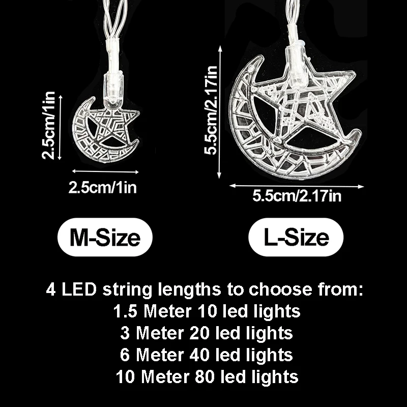 1-10M Led String Lights moon star lamp Eid Moon Star decoration Hanging String light luminous Star Moon ramadan home decoration