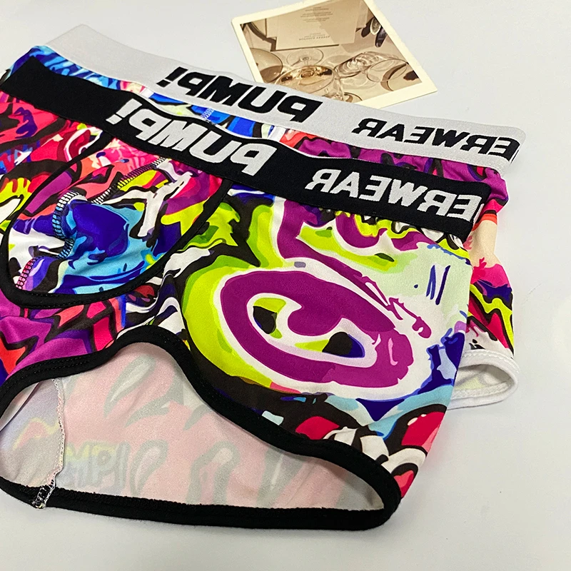 1 個 MP セクシーな下着男性 Boxershorts ローウエストビキニ男ボクサーパンツおかしい落書き男性トランクスゲイ男性下着ボクサー MP225