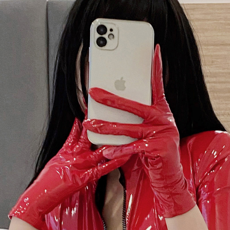 Женские Яркие Кожаные перчатки из ПВХ, пикантные черные лакированные кожаные длинные Стрейчевые перчатки с закрытыми пальцами в стиле хип-хоп, панк, варежки для выступлений на сцене S142