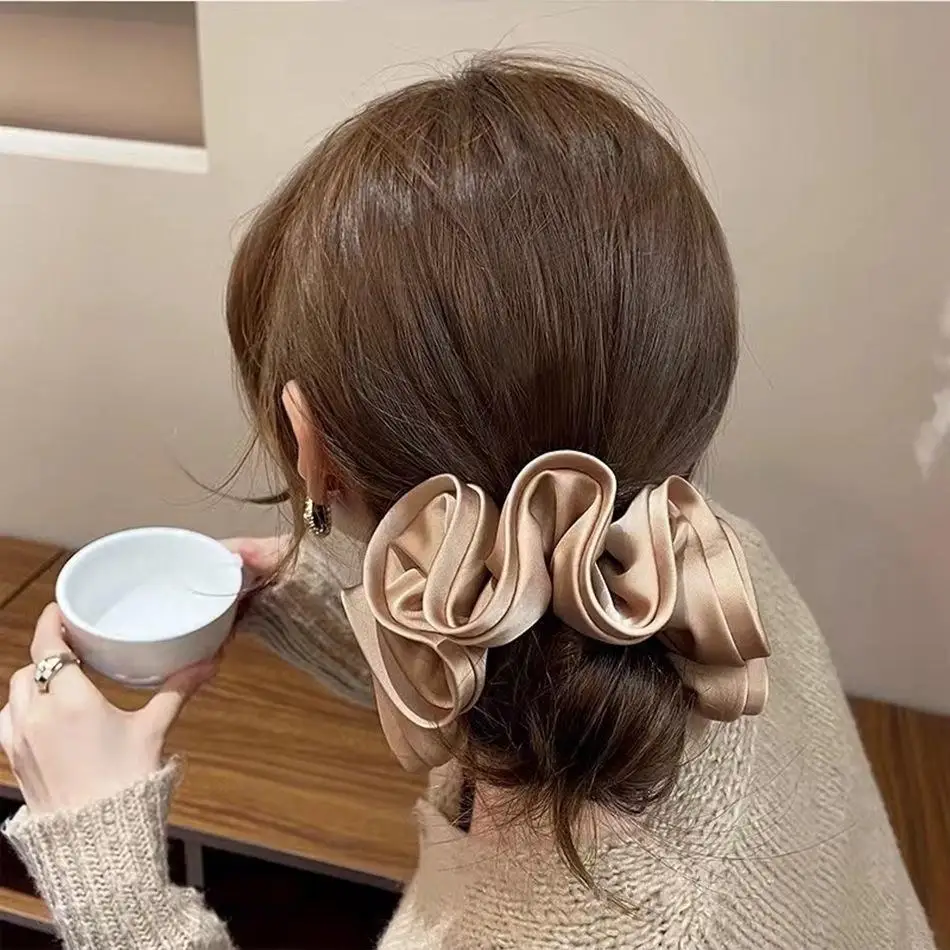 Laço de cabelo de cetim tipo fungo com design francês, gravata de cabelo para mulheres com temperamento simples, novo estilo de gravata de cabelo