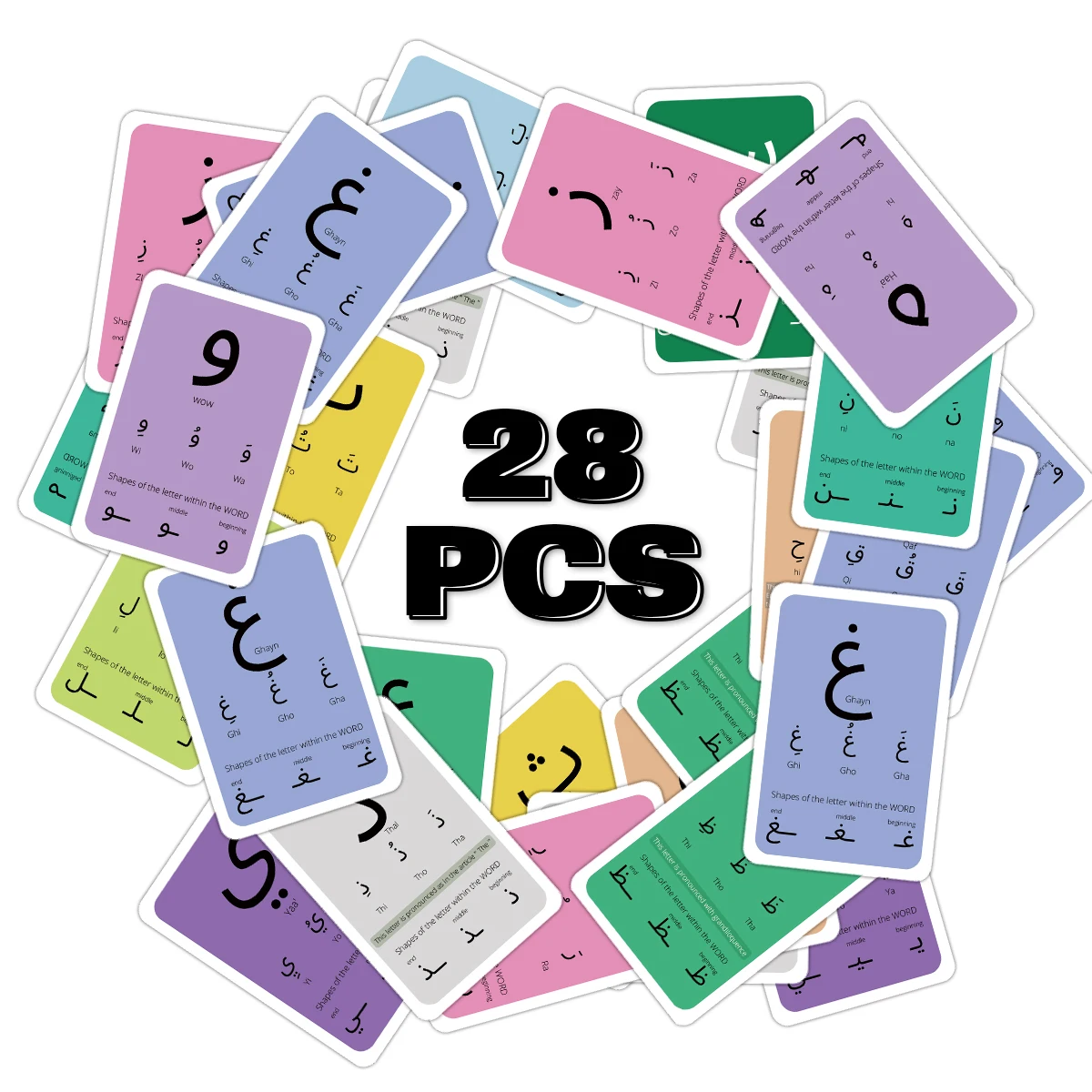 28 carte flash dell'alfabeto arabo per principianti di arabi, formazione delle lettere, educazione precoce, apprendimento scolastico a casa, insegnante di arabi