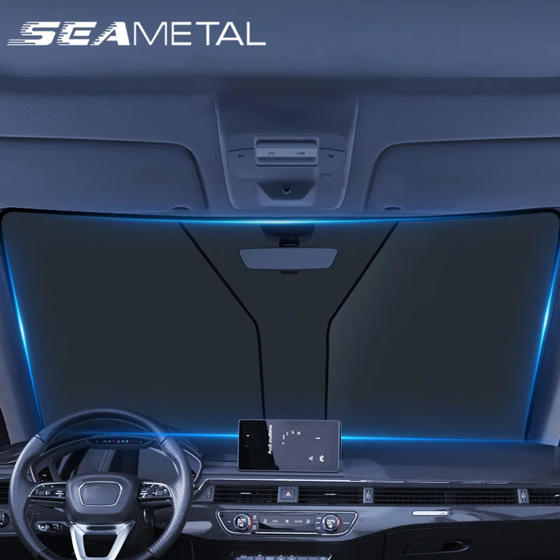 SEAMETAL Pára-sol dianteiro do carro dobrável pára-brisa bloqueador solar universal apto para carro, caminhão, SUV