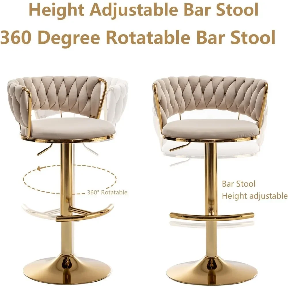 Velvet Stools Set of 4, Counter Height Bar Stools with Low Back, Gold Swivel Bar Stool for Kitchen Island, Bar Pub Stools
