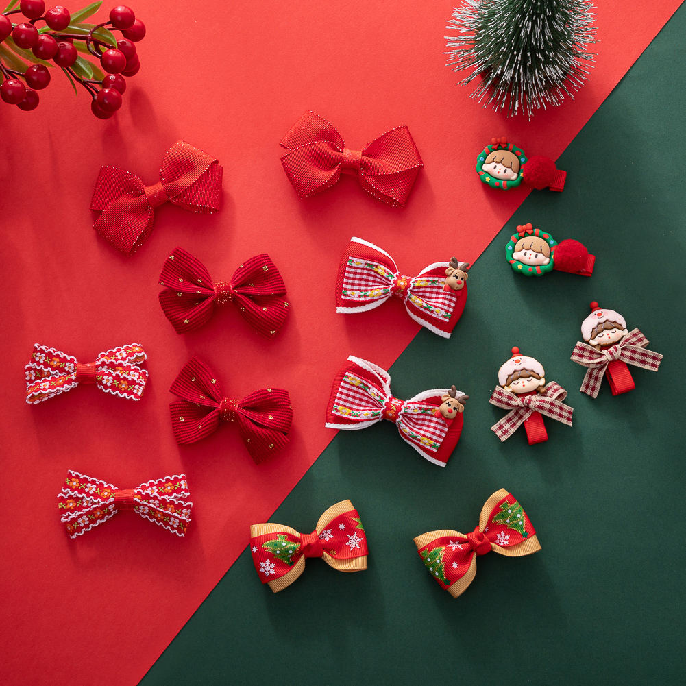 2 pçs/set natal bebê meninas grampos de cabelo fita flor árvore floco de neve resina arcos de cabelo festa de dança de natal grampos de cabelo