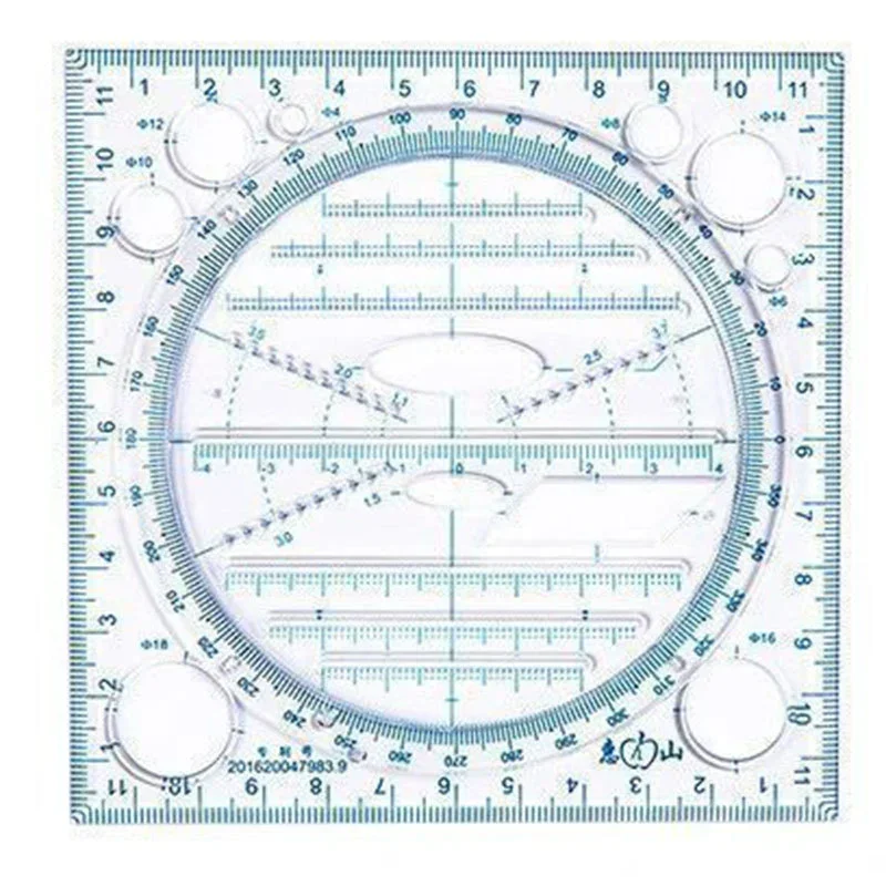 Multifunction Rotatable Drawing Template Art Design Construction Architect Stereo Geometry Circle Drafting Measuring Scale Ruler