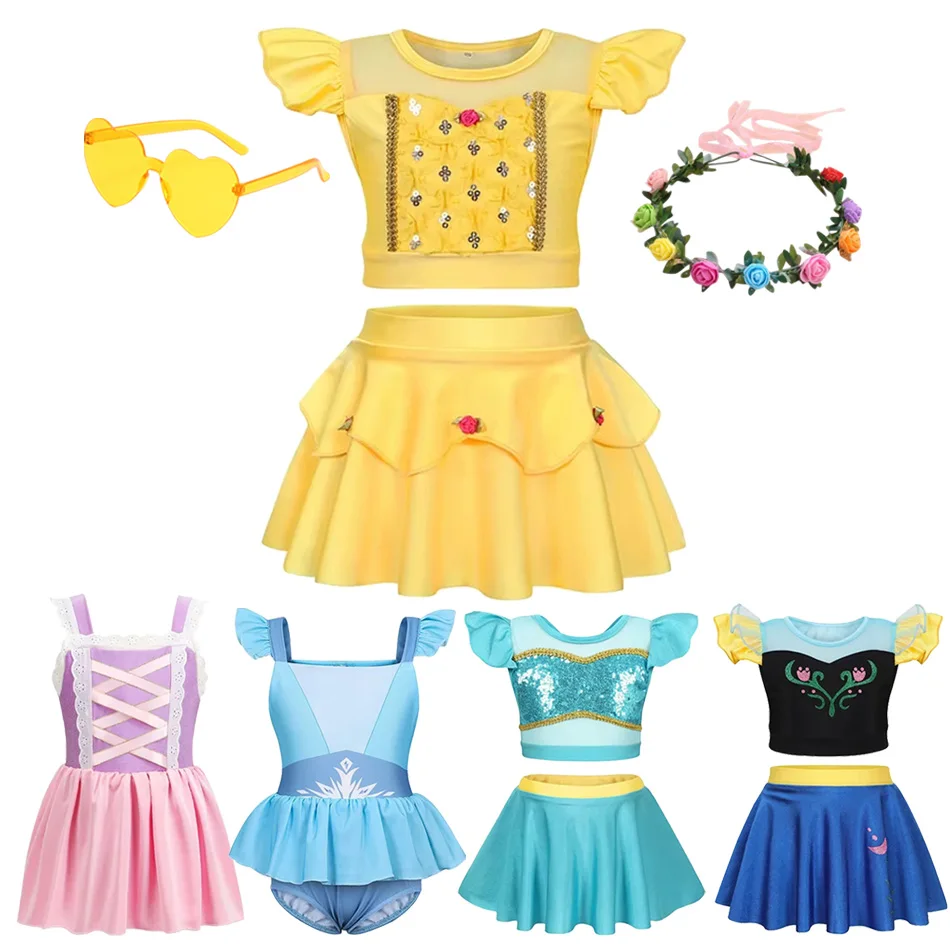 2025 Traje de baño para niños Traje de baño de princesa Bella Niño Anna Elsa Traje de baño Baño Niña Conjunto de natación de verano