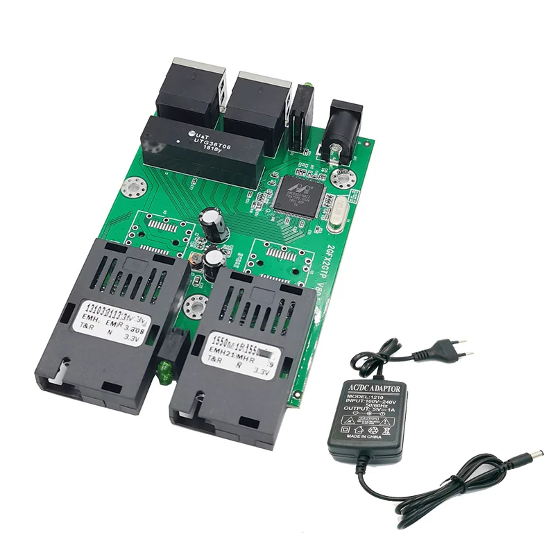 Switch de fibra Gigabit Ethernet 2 RJ45 UTP 2 SC Conversor de mídia óptica de fibra 2SC 2RJ45 Ethernet 10/100/1000M PCB