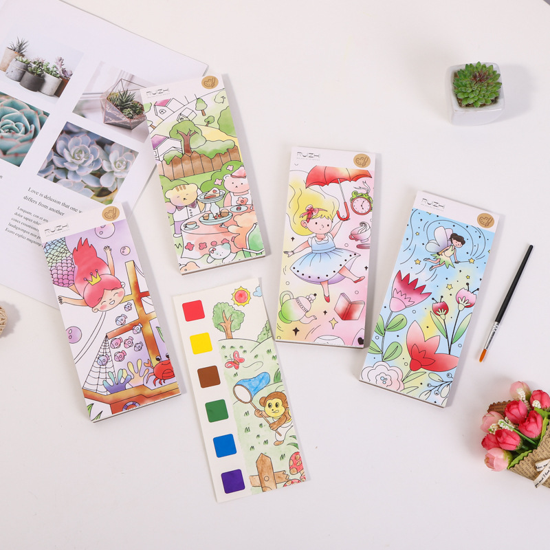 12 หน้าเด็กสมุดระบายสีสีน้ําการวาดภาพและระบายสีกระดาษนักเรียนระบายสีและสมุดวาดภาพพร้อมสีน้ําในตัว