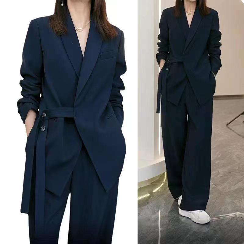 Chaqueta de traje informal para mujer, conjunto a juego, Blazers holgados elegantes coreanos, pantalones de pierna ancha, ropa femenina de dos piezas, primavera y otoño
